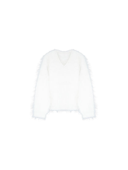 Plush V-Neck Knit Sweater
