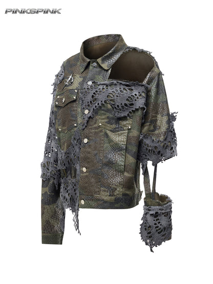 2025AW Electric Moon Camo Destruction Denim Jacket