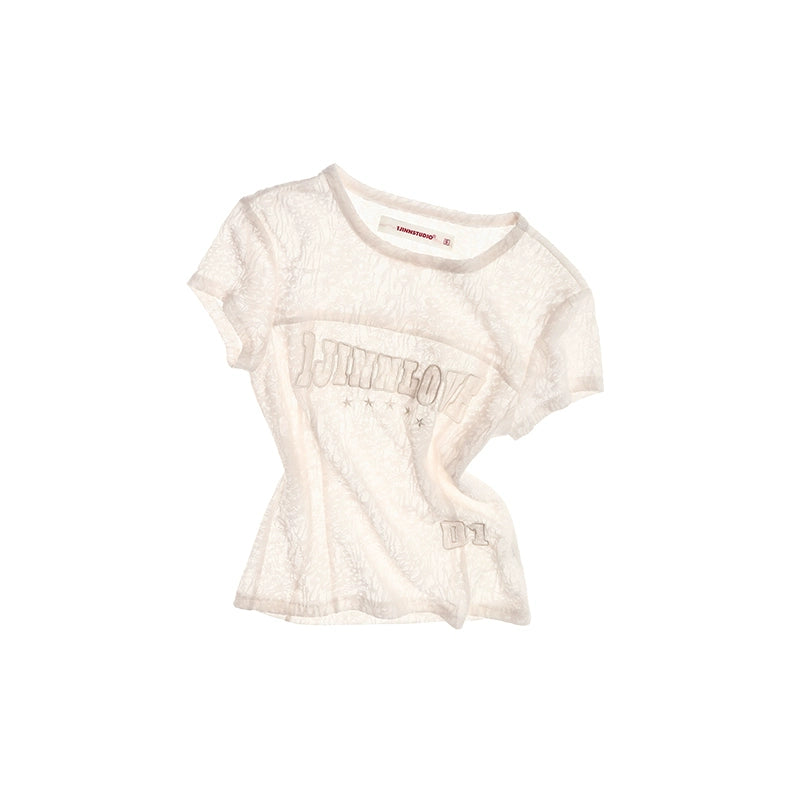 Sheer Lace Vintage Crewneck T-Shirt – Slim Fit Full-Shoulder Hottie Top