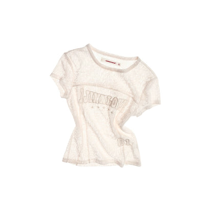 Sheer Lace Vintage Crewneck T-Shirt – Slim Fit Full-Shoulder Hottie Top