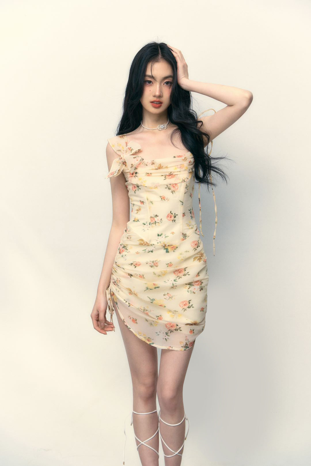 Dusk Oil Painting Drawstring Strap Dress