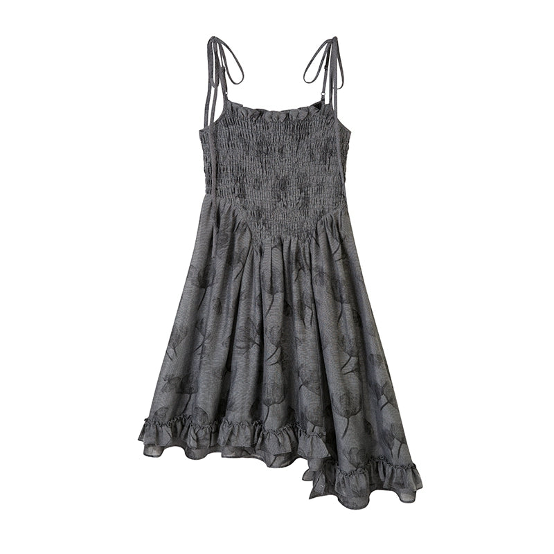 Grey Fragmented Flower - French Dress