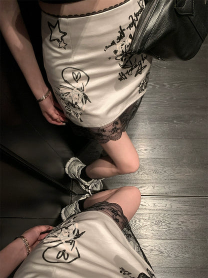 [Graffiti Girl] Satin A-Line Skirt - Slim Summer Draped Design