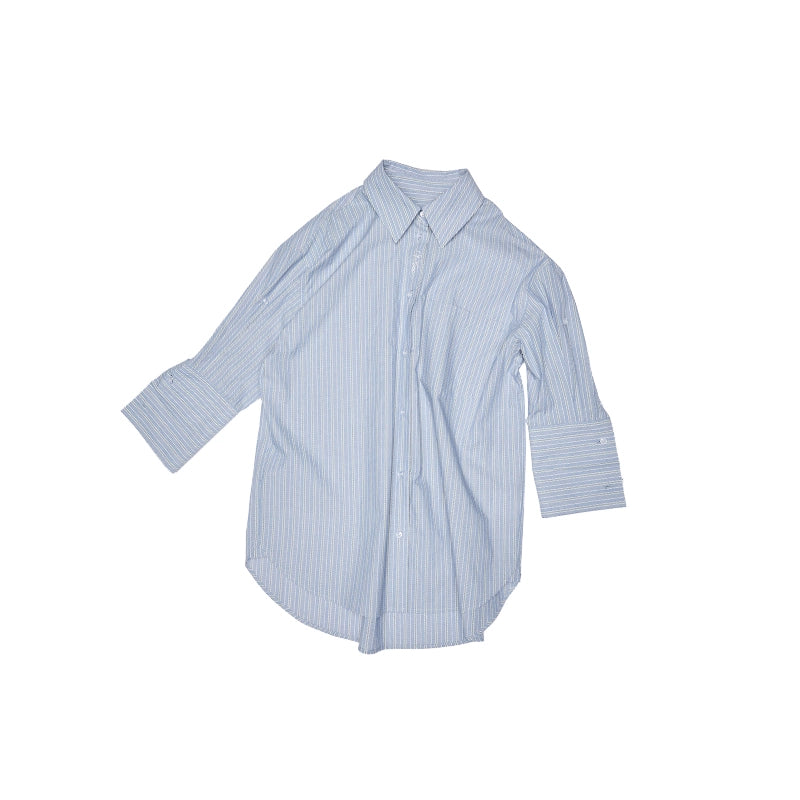 Loose Dropped-Shoulder Shirt Jacket with Striped Double-Bubble Shorts Set