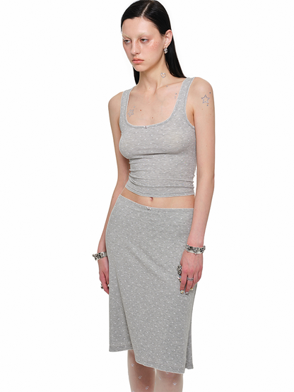 Polka Dot Cat Claw Knit Set – Lace Vest & Slim Fit Skirt