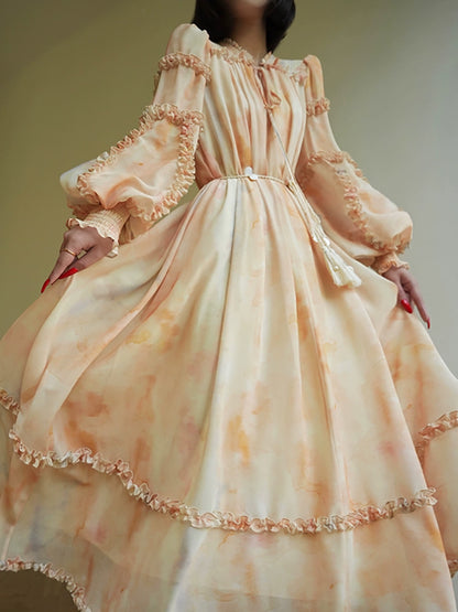 French Smudge Print Resort Dress – Loose Swing Silhouette