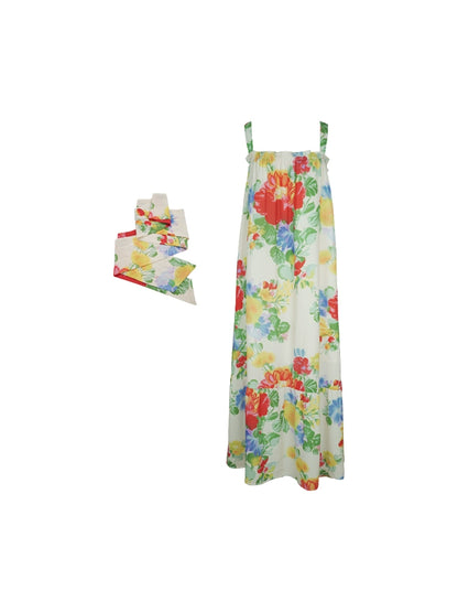 Floral Square Neck Oil Painting Slip Dress