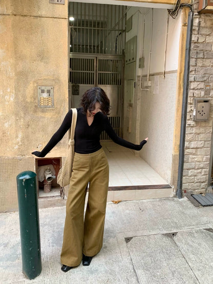 Deep V-Neck Long-Sleeve Knit Sweater (Between the Lines Edition)