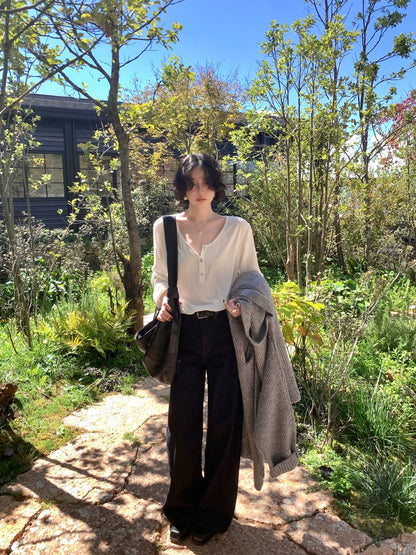 High-Waisted Loose Wide-Leg Jeans – Wine Noon Retro Fall/Winter 2025