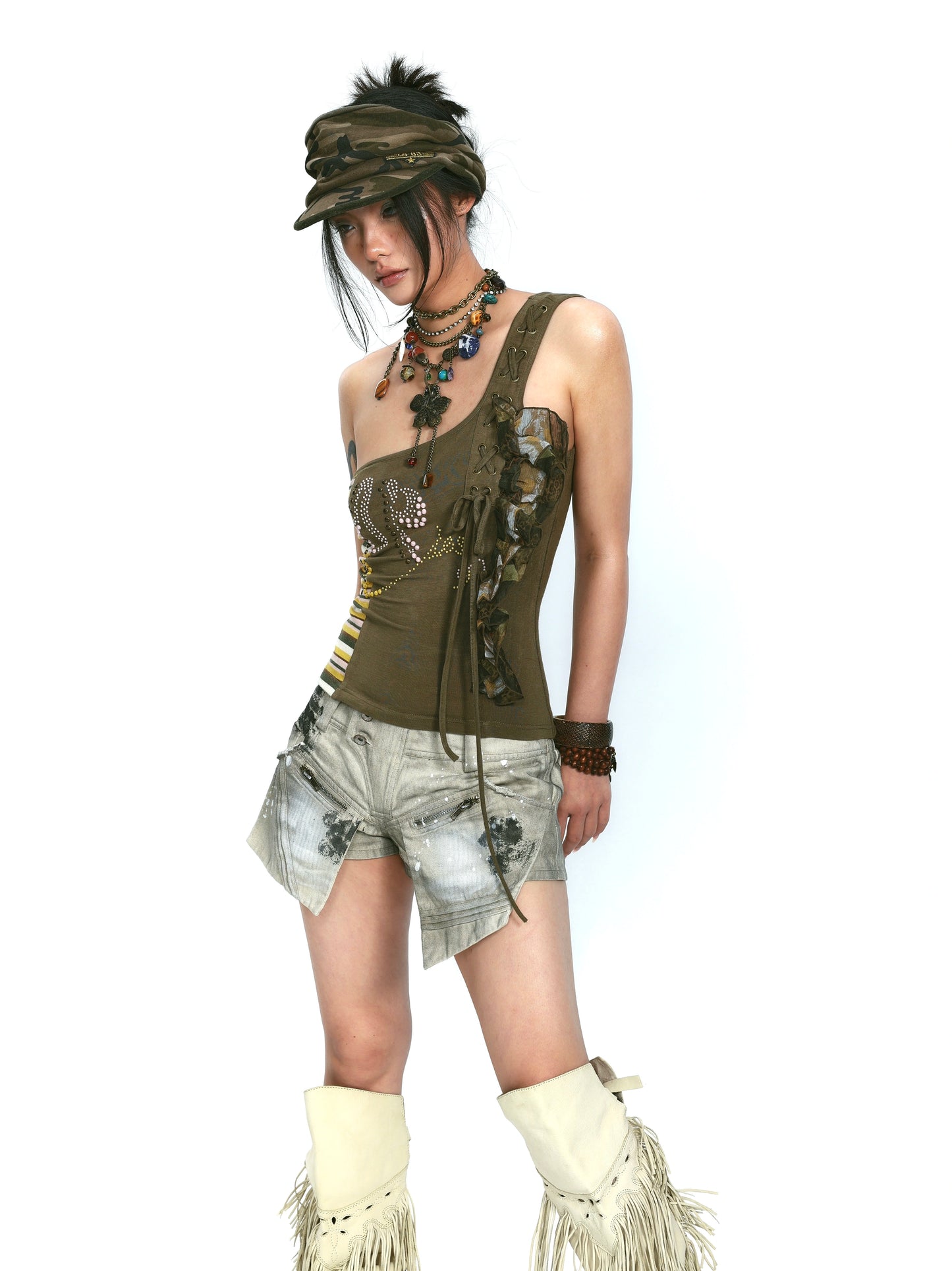 Ink-Splash Pocket Shorts – Washed Low-Rise Fit