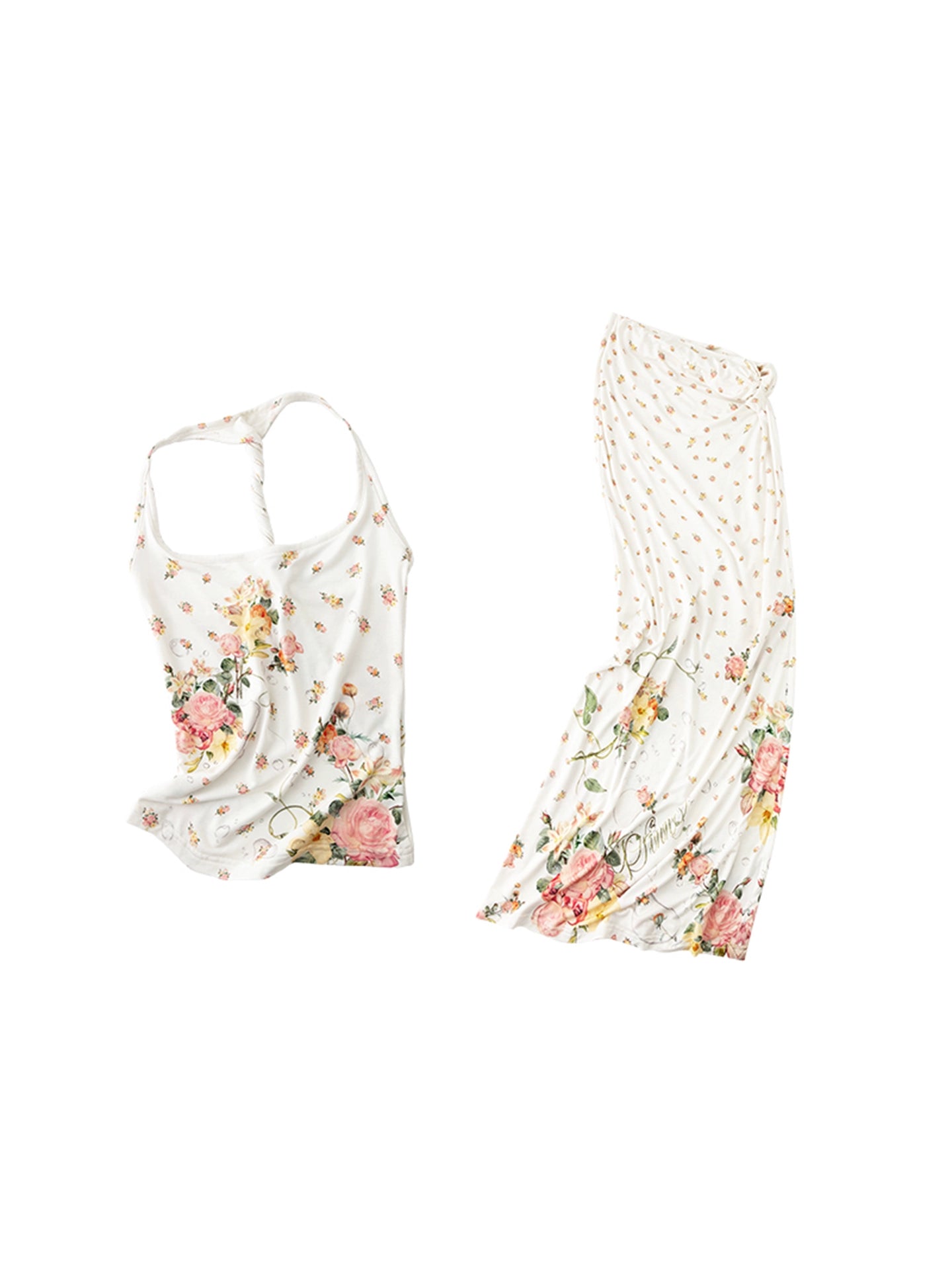 Resort Floral Vest & Maxi Skirt Set – Relaxed Buttoned Scoop Neck Style