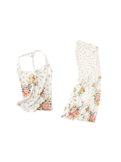 Resort Floral Vest & Maxi Skirt Set – Relaxed Buttoned Scoop Neck Style