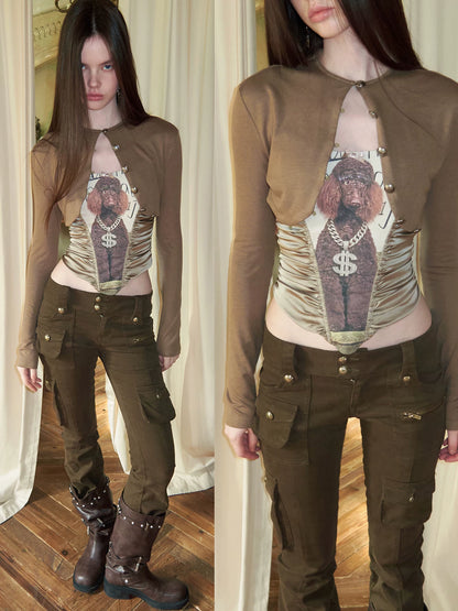 [celebrity same style] court-style metal buckle short knitted shoulder women's light little coat