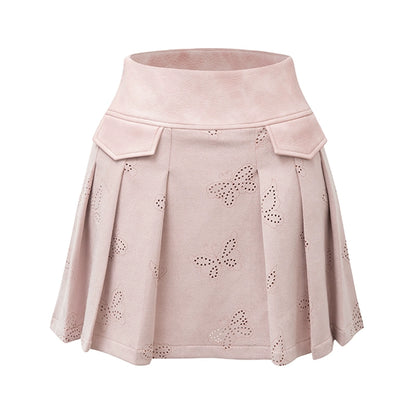 Pink Butterfly Leather Set: Jacket & Skirt