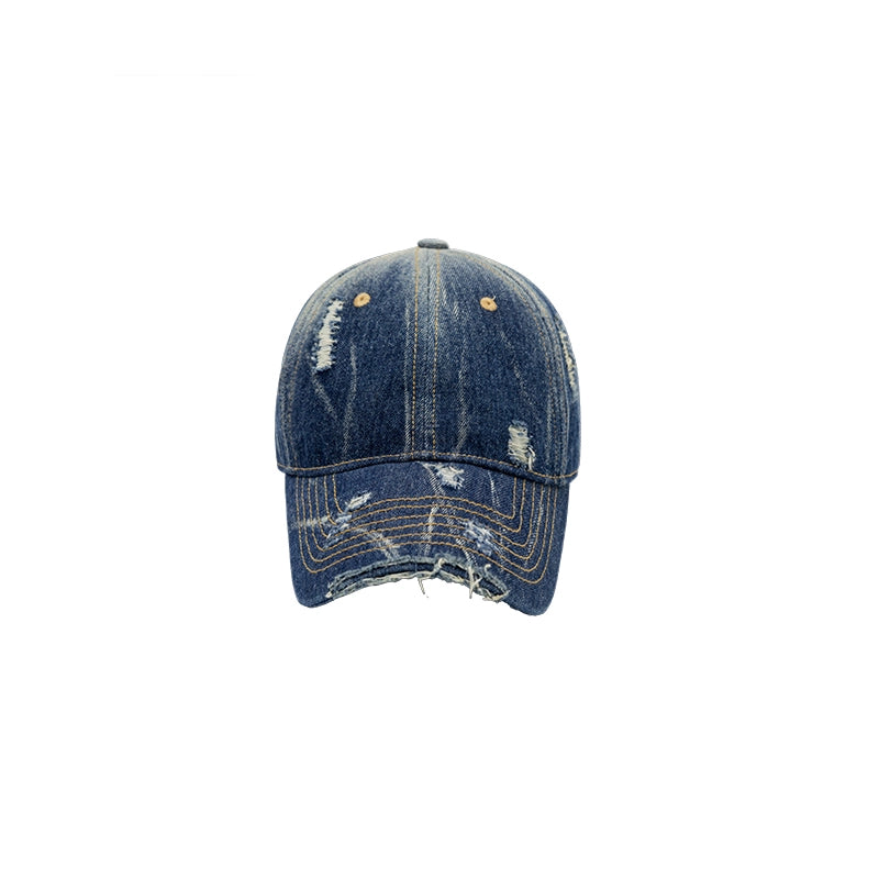 Distressed Washed Denim Baseball Cap – Vintage Casual Look
