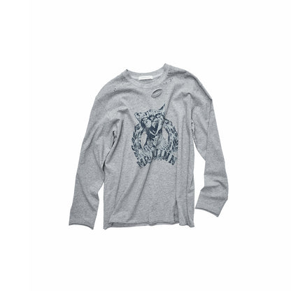Cat Print Distressed Long Sleeve Tee