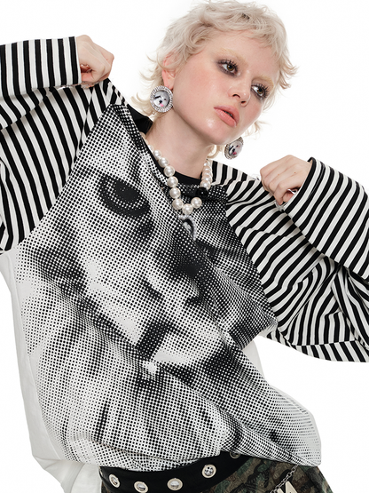 Striped Raglan Long Sleeve T-Shirt – Contrast Design in Loose Fit Style