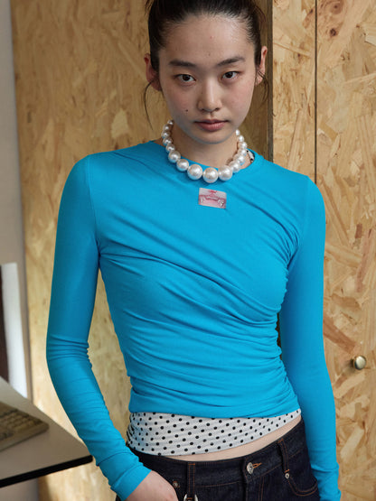 Asymmetric Pleated Long Sleeve Top
