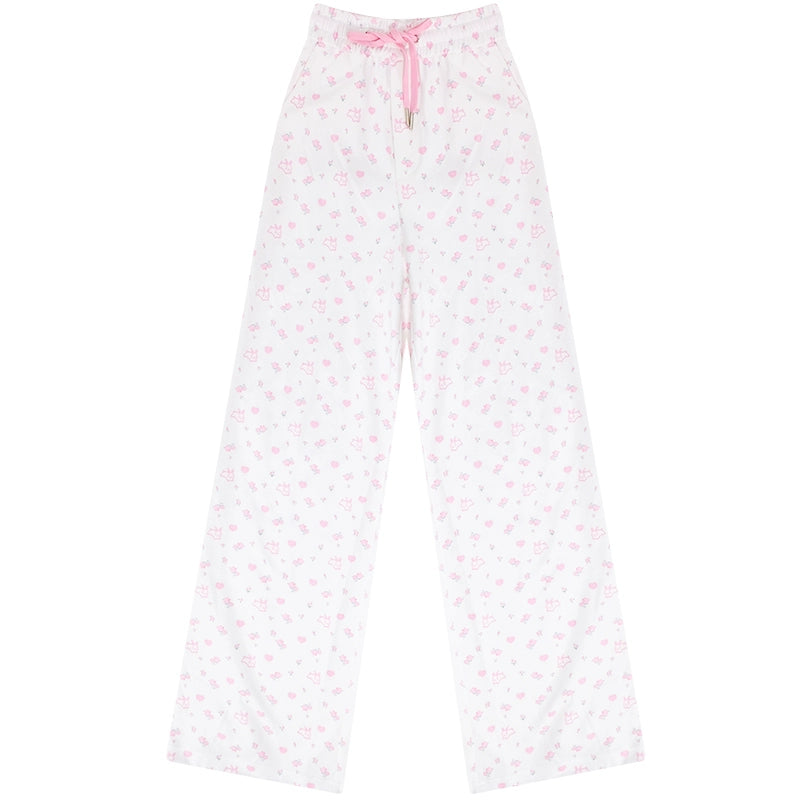 Rabbit Print Wide-Leg Pants | Retro High Waist Slim Fit Casual Style