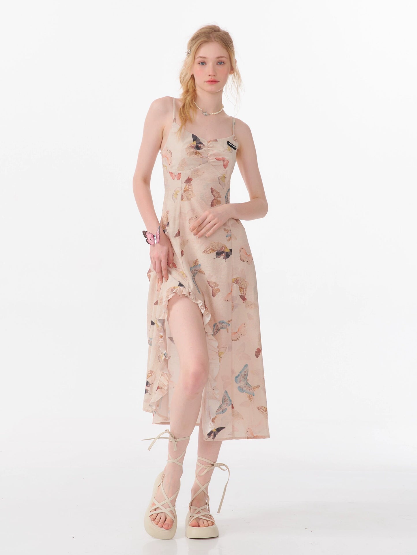 Butterfly Print Strap Dress | High-End Summer Retro Design