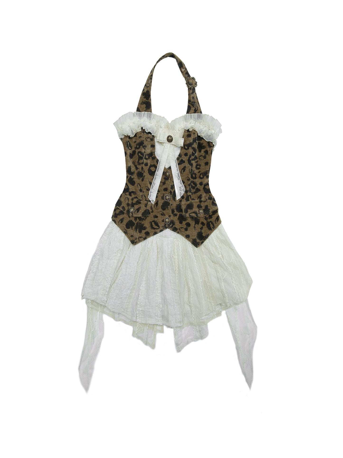 Leopard Patchwork Ballet Dress | Punk Fake Two-Piece Backless Design