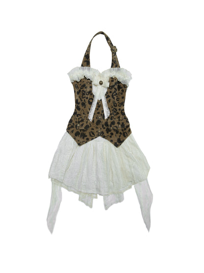 Leopard Patchwork Ballet Dress | Punk Fake Two-Piece 백리스 디자인