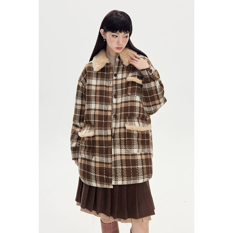 Loose Warm - Retro Plaid Shirt Coat