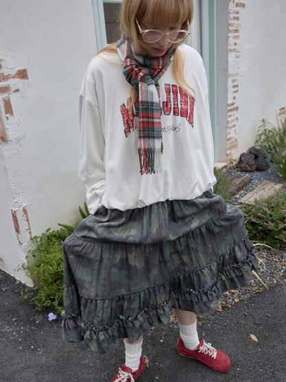 Camouflage Ruched Midi Skirt