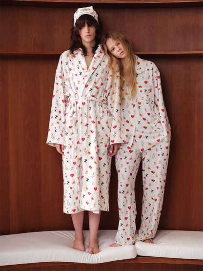 Dog and Cat Print Knit Bathrobe Set – Cozy Animal-Themed Loungewear