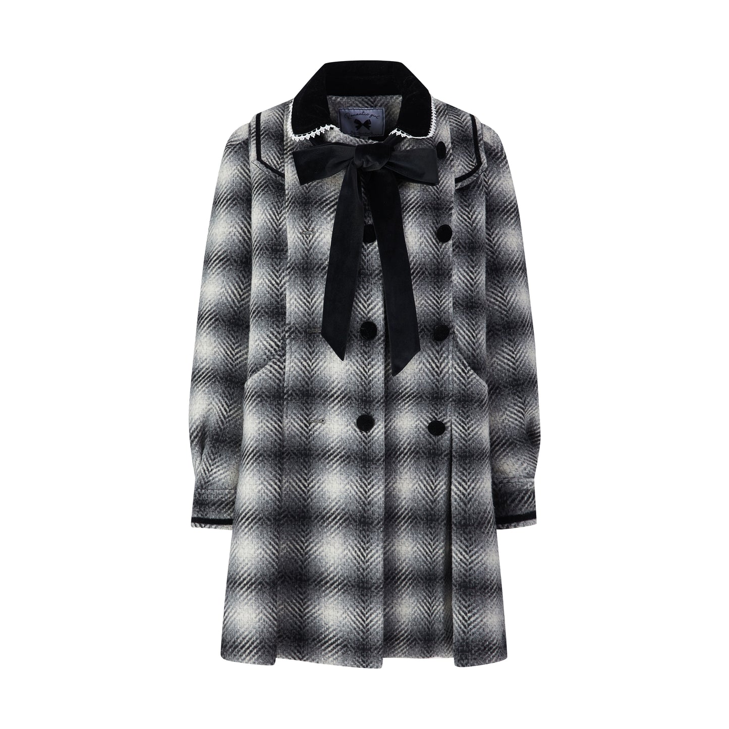 Plaid Tie Woolen Mid Coat