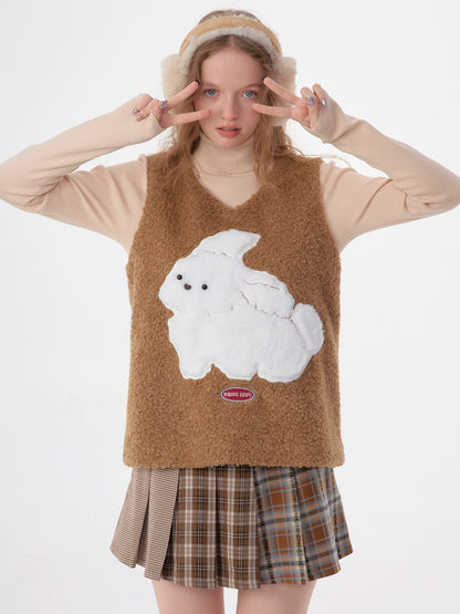 Rabbit Pattern Sweater Vest | Plush Knitted Retro Design for Autumn/Winter