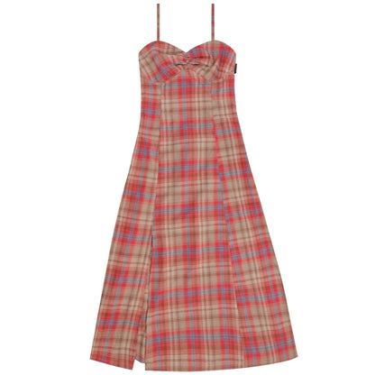 Red Plaid Strap Dress | High Waist Slim Fit Retro Summer Style