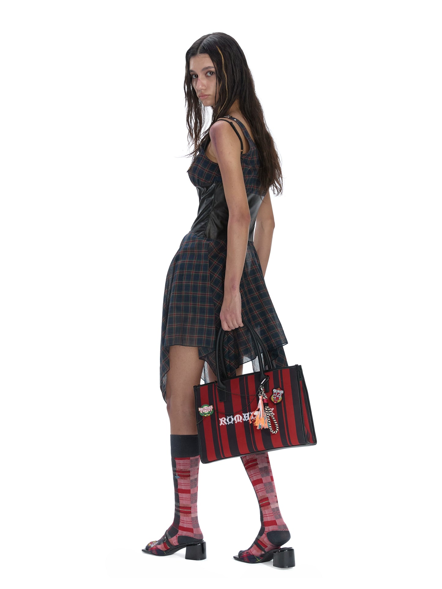 Leather Belted Plaid Dress | Irregular Thin Style for Date Parties