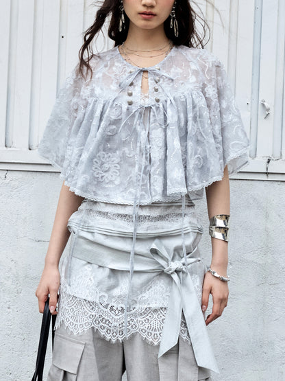 Embroidered Sequin Cape Shirt | Romantic Sun Protection Top