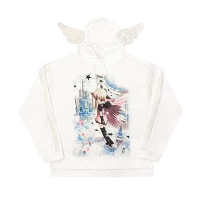 HEAVEN ANGEL printed sweater with angel wings decoration