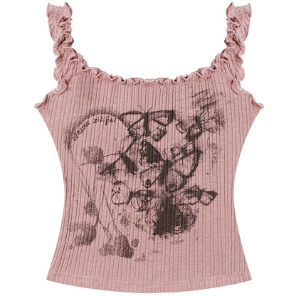 Mushroom Purple Butterfly Tank Top | Slim Fit Waist Strap Design for Summer