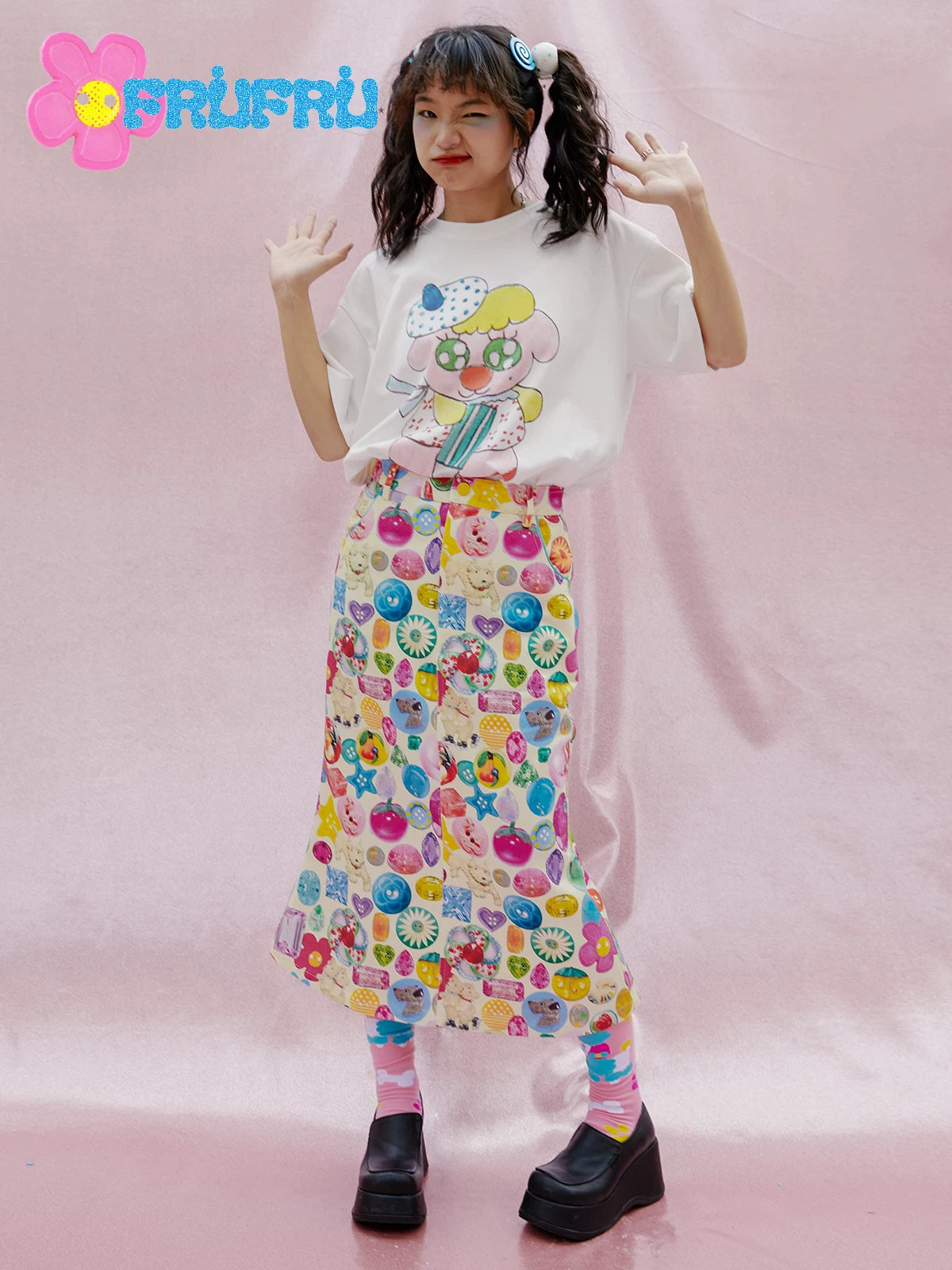 Gollum Store & Happy collaboration original design spring/summer cartoon print energetic girl's skirt