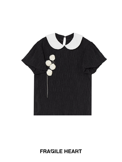 Retro Doll Neck Short Sleeve Top