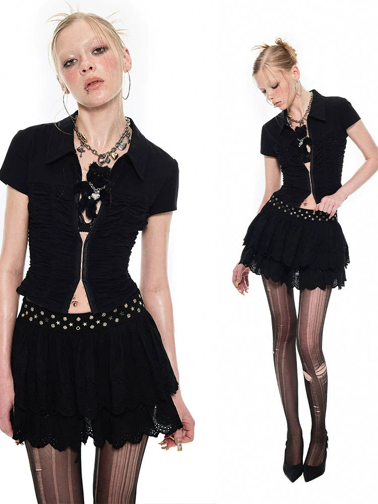 Textured Hook Button Shirt – Short Sleeve Cropped Fit with Summer Vibe