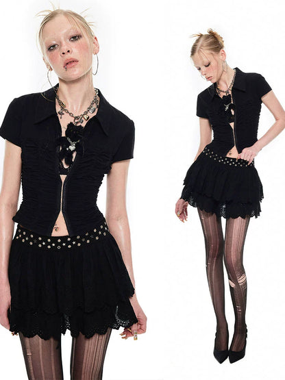 Textured Hook Button Shirt – Short Sleeve Cropped Fit with Summer Vibe