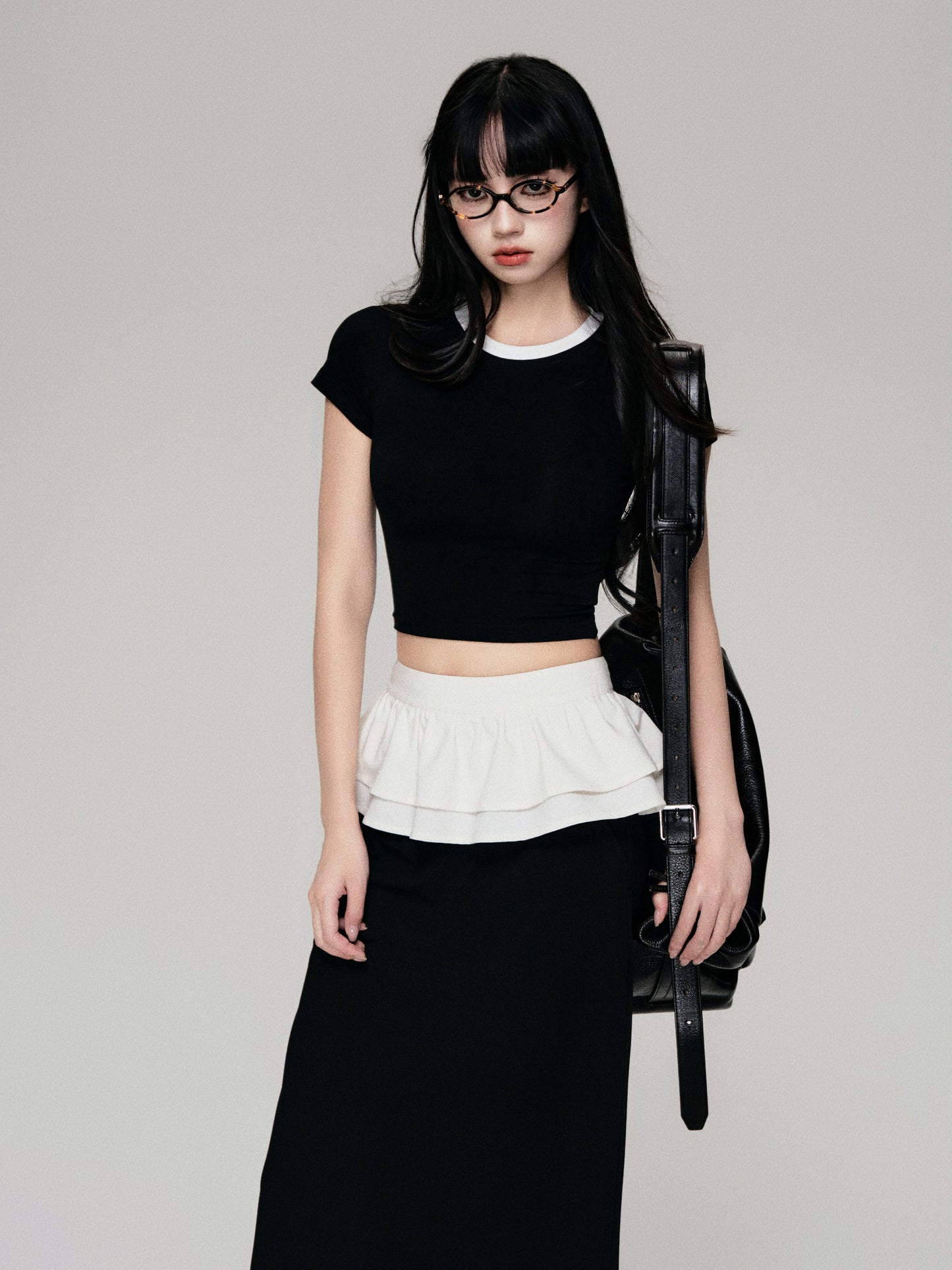 Color-Blocked Crewneck Tencel Slim Fit Two-Piece Tee