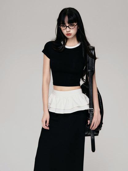 Color-Blocked Crewneck Tencel Slim Fit Two-Piece Tee