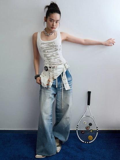 Gold & Silver Rivet Letter Vest – Cool Slim Sleeveless Crop Top