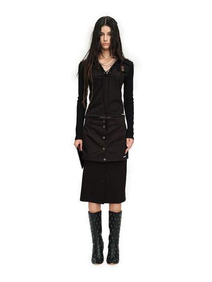 Sophisticated All-Black Look | Bandage Top & Skirt Multi-Structure Suit