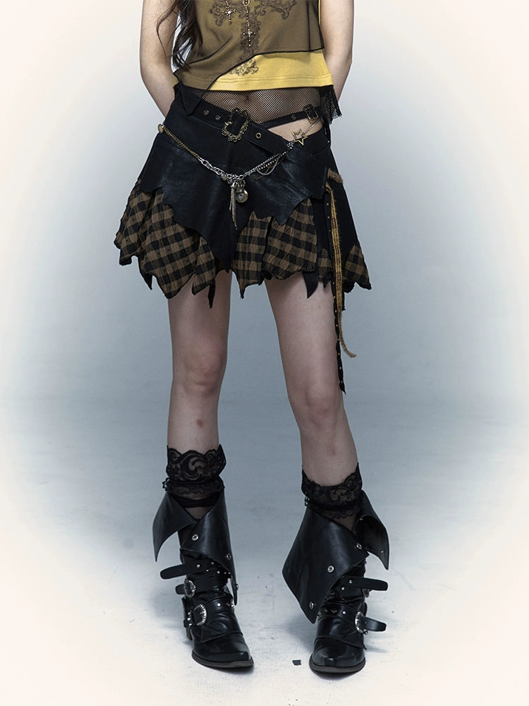 Black Rock Irregular Splicing Skirt | Retro Punk Short Skirt