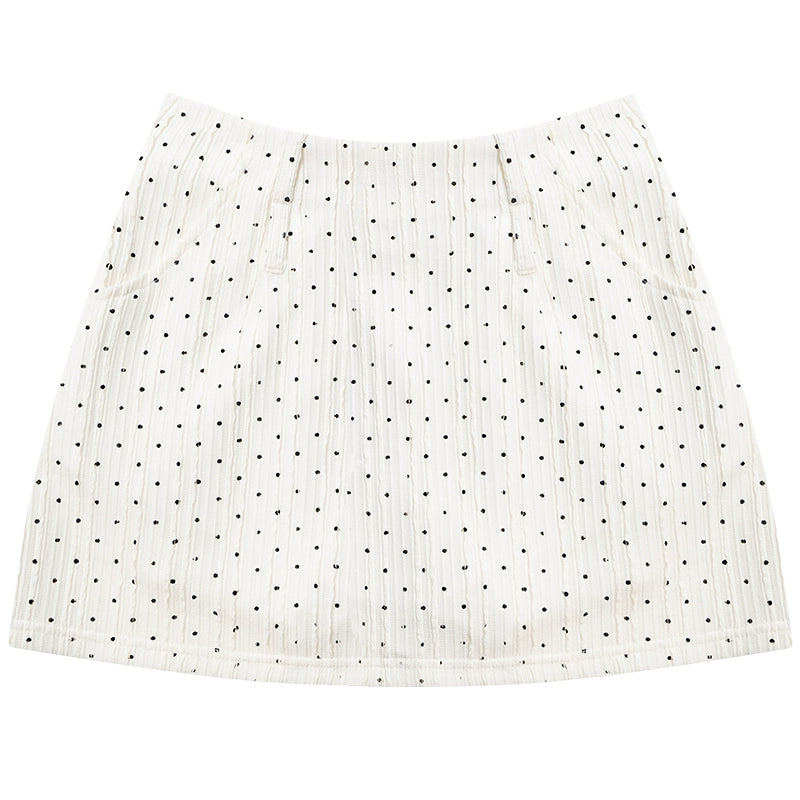 White Polka Dot A-Line Skirt | High Waist Slim Fit Summer Retro Design