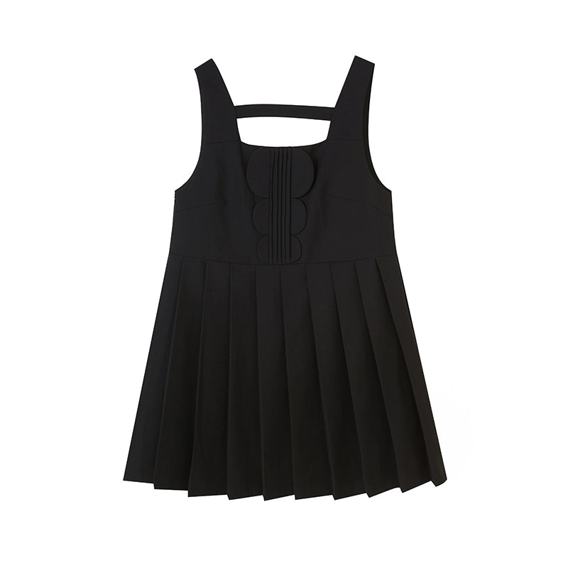 Hollow Pleated - Black Camisole Dress