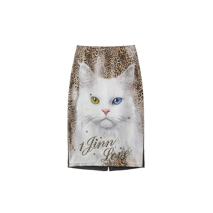 Low-Rise Cat Print Skirt – Slim Fit Hip-Hugging Statement Piece