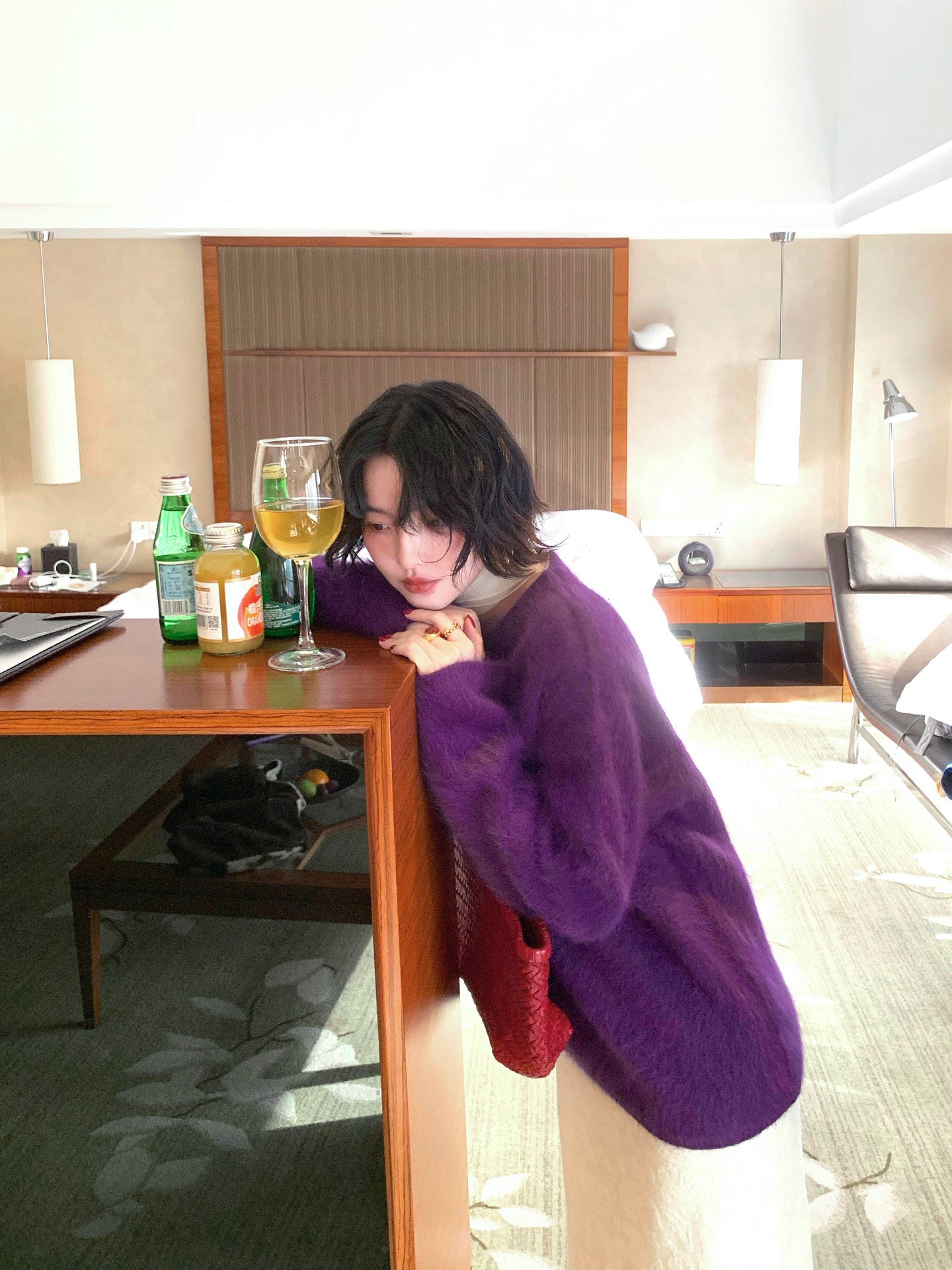 Rabbit Fur Blend Relaxed Knit Sweater