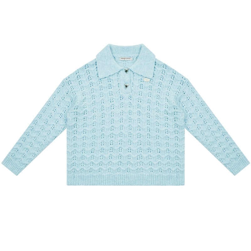 Soft Wax Polo Sweater | Retro Lazy Style Hollow Design for Autumn/Winter